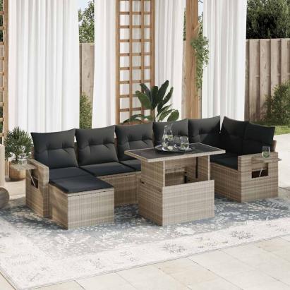 Set mobilier de grădină cu perne, 8 piese gri deschis poliratan GartenMobel Dekor