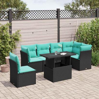 Set mobilier de grădină cu perne, 6 piese, negru, poliratan GartenMobel Dekor
