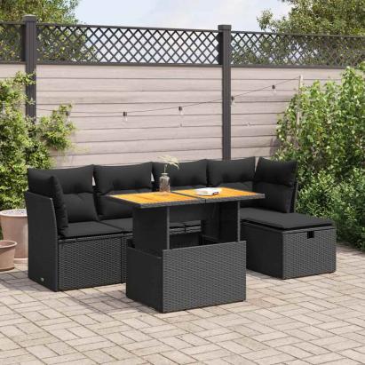 Set mobilier grădină perne 6 piese negru poliratan/lemn acacia GartenMobel Dekor