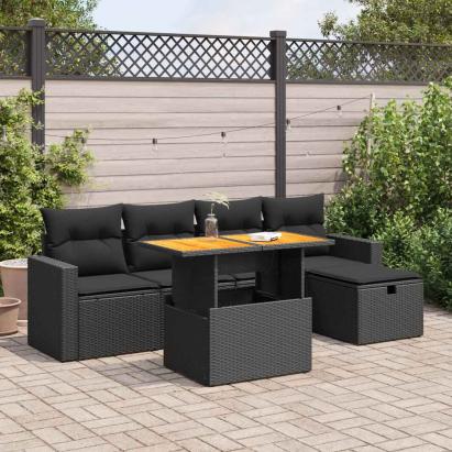 Set mobilier grădină perne 6 piese negru poliratan/lemn acacia GartenMobel Dekor