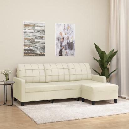 Canapea cu 3 locuri și taburet, crem, 180 cm, piele ecologică GartenMobel Dekor