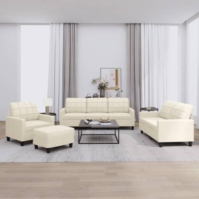 Set de canapele cu perne, 4 piese, crem, piele ecologică GartenMobel Dekor