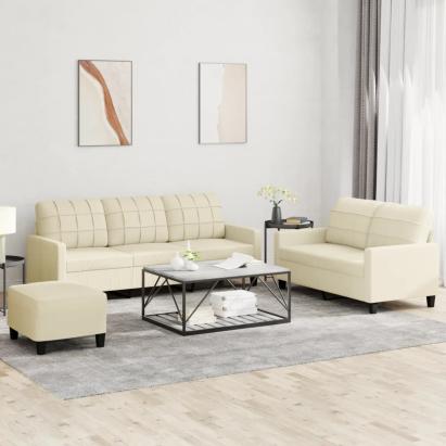 Set de canapele cu perne, 3 piese, crem, piele ecologică GartenMobel Dekor