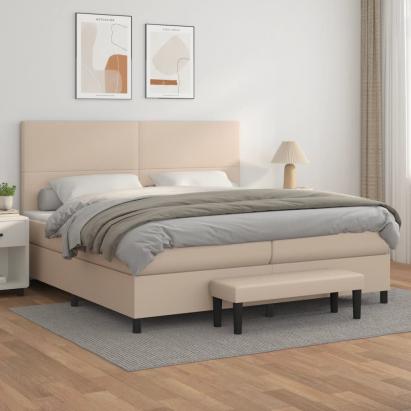 Pat continental cu saltea, cappuccino, 200x200 cm, piele eco GartenMobel Dekor