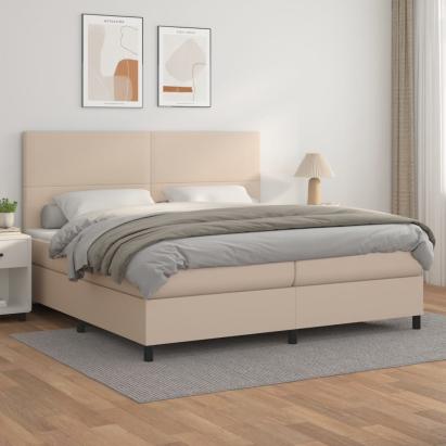 Pat continental cu saltea, cappuccino, 200x200 cm, piele eco GartenMobel Dekor
