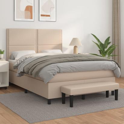 Pat box spring cu saltea, cappuccino, 140x200cm piele ecologică GartenMobel Dekor