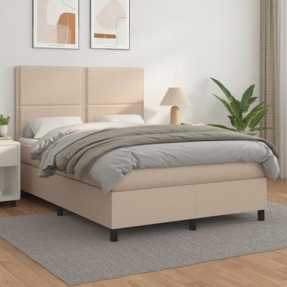 Pat box spring cu saltea, cappuccino, 140x190cm piele ecologică GartenMobel Dekor