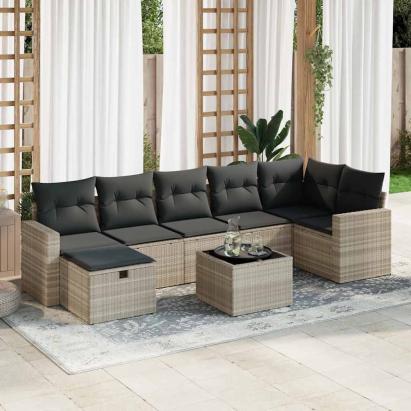 Set mobilier de grădină cu perne, 8 piese gri deschis poliratan GartenMobel Dekor