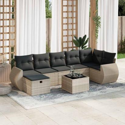 Set mobilier de grădină cu perne, 8 piese gri deschis poliratan GartenMobel Dekor