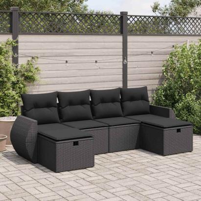 Set mobilier de grădină cu perne, 6 piese, negru, poliratan GartenMobel Dekor