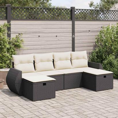 Set mobilier de grădină cu perne, 6 piese, negru, poliratan GartenMobel Dekor