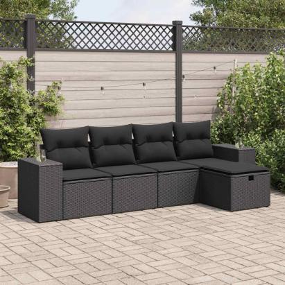 Set mobilier de grădină cu perne, 5 piese, negru, poliratan GartenMobel Dekor