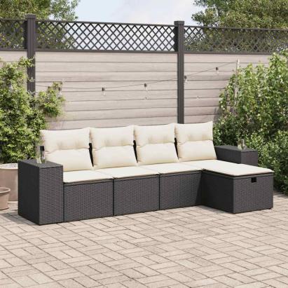 Set mobilier de grădină cu perne, 5 piese, negru, poliratan GartenMobel Dekor