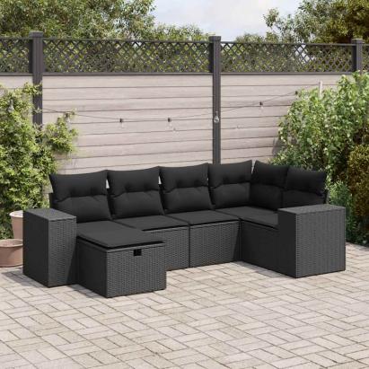 Set mobilier de grădină cu perne, 6 piese, negru, poliratan GartenMobel Dekor