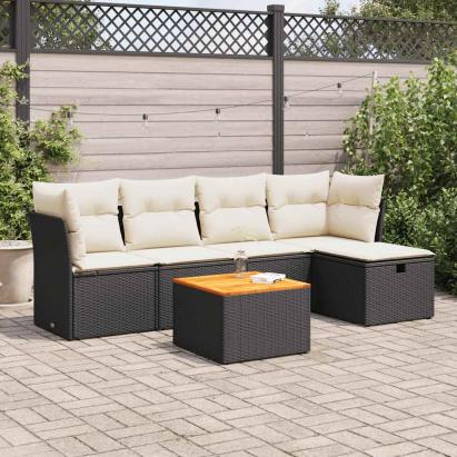 Set mobilier de grădină cu perne, 6 piese, negru, poliratan GartenMobel Dekor