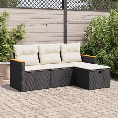 Set mobilier de grădină cu perne, 4 piese, negru, poliratan GartenMobel Dekor
