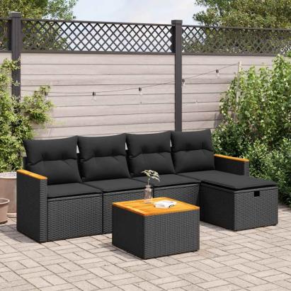 Set mobilier de grădină cu perne, 6 piese, negru, poliratan GartenMobel Dekor