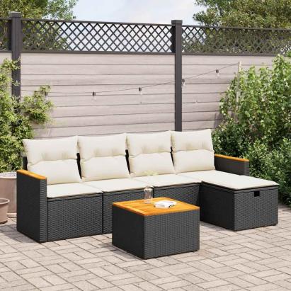 Set mobilier de grădină cu perne, 6 piese, negru, poliratan GartenMobel Dekor