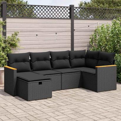 Set mobilier de grădină cu perne, 6 piese, negru, poliratan GartenMobel Dekor