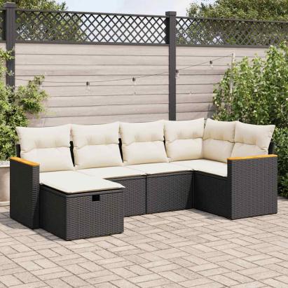 Set mobilier de grădină cu perne, 6 piese, negru, poliratan GartenMobel Dekor