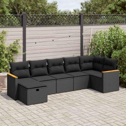Set canapele de grădină cu perne, 7 piese, negru, poliratan GartenMobel Dekor
