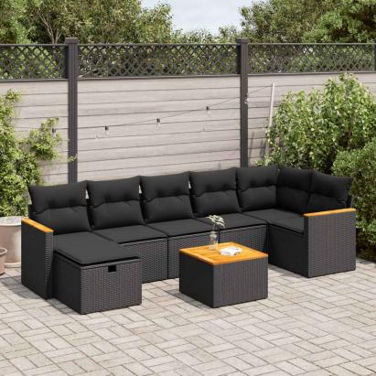 Set mobilier de grădină cu perne, 8 piese, negru, poliratan GartenMobel Dekor
