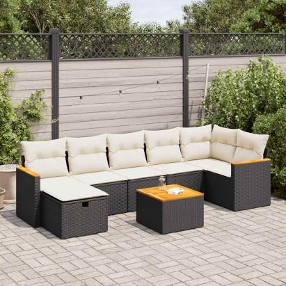 Set mobilier de grădină cu perne, 8 piese, negru, poliratan GartenMobel Dekor