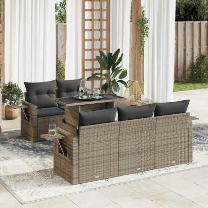 Set mobilier grădină cu perne, 6 piese, gri, poliratan GartenMobel Dekor