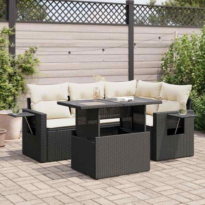 Set mobilier de grădină cu perne, 5 piese, negru, poliratan GartenMobel Dekor