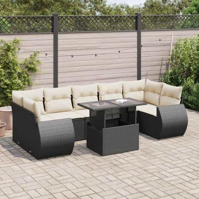 Set mobilier de grădină cu perne, 8 piese, negru, poliratan GartenMobel Dekor