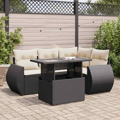Set mobilier de grădină cu perne, 5 piese, negru, poliratan GartenMobel Dekor