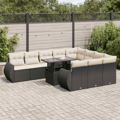 Set canapele de grădină cu perne, 11 piese, negru, poliratan GartenMobel Dekor