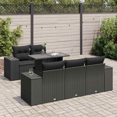 Set mobilier de grădină cu perne, 6 piese, negru, poliratan GartenMobel Dekor
