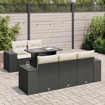 Set mobilier de grădină cu perne, 6 piese, negru, poliratan GartenMobel Dekor
