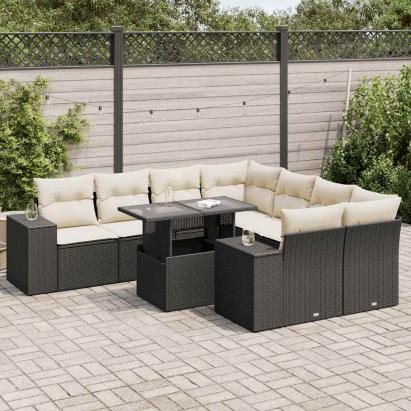 Set mobilier de grădină cu perne, 9 piese, negru, poliratan GartenMobel Dekor