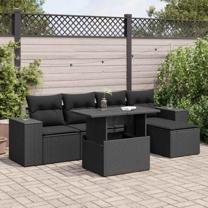Set mobilier de grădină cu perne, 6 piese, negru, poliratan GartenMobel Dekor