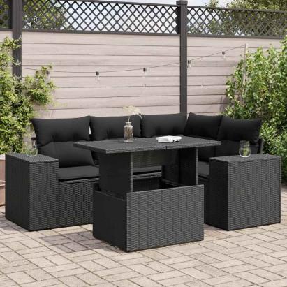 Set mobilier de grădină cu perne, 5 piese, negru, poliratan GartenMobel Dekor