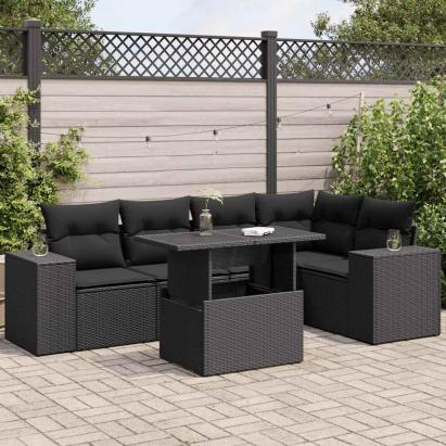 Set mobilier de grădină cu perne, 6 piese, negru, poliratan GartenMobel Dekor