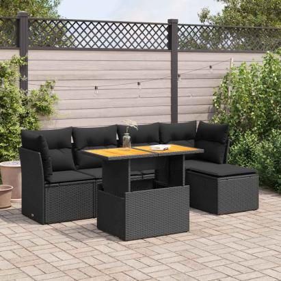 Set mobilier de grădină cu perne, 6 piese, negru, poliratan GartenMobel Dekor