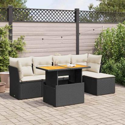 Set mobilier de grădină cu perne, 6 piese, negru, poliratan GartenMobel Dekor
