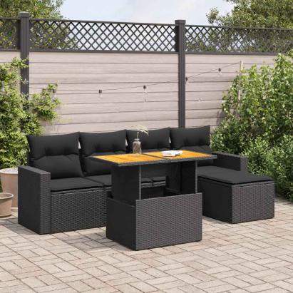Set mobilier de grădină cu perne, 6 piese, negru, poliratan GartenMobel Dekor