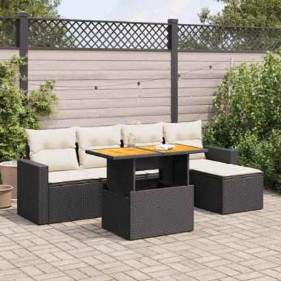 Set mobilier de grădină cu perne, 6 piese, negru, poliratan GartenMobel Dekor