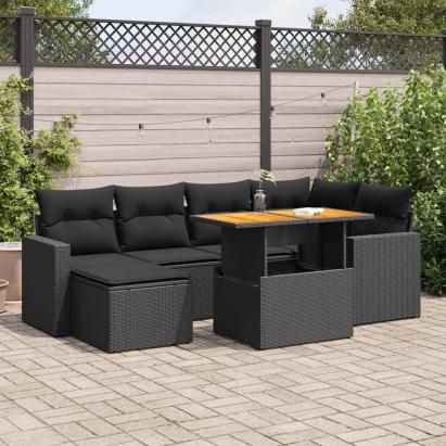 Set canapele de grădină cu perne, 7 piese, negru, poliratan GartenMobel Dekor