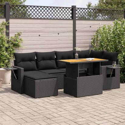 Set canapele de grădină cu perne, 7 piese, negru, poliratan GartenMobel Dekor