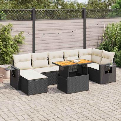 Set mobilier de grădină cu perne, 8 piese, negru, poliratan GartenMobel Dekor