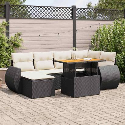 Set canapele de grădină cu perne, 7 piese, negru, poliratan GartenMobel Dekor