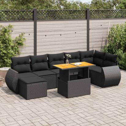 Set mobilier de grădină cu perne, 8 piese, negru, poliratan GartenMobel Dekor