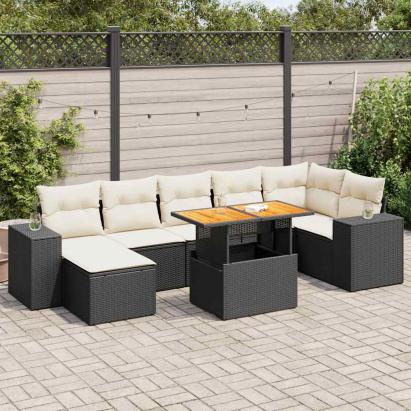 Set mobilier de grădină cu perne, 8 piese, negru, poliratan GartenMobel Dekor