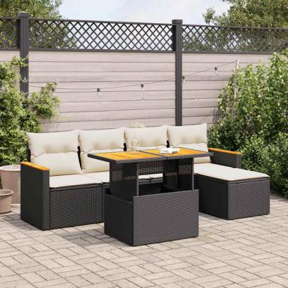 Set mobilier grădină perne 6 piese negru poliratan/lemn acacia GartenMobel Dekor