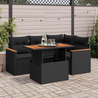 Set mobilier de grădină cu perne, 5 piese,poliratan/lemn acacia GartenMobel Dekor